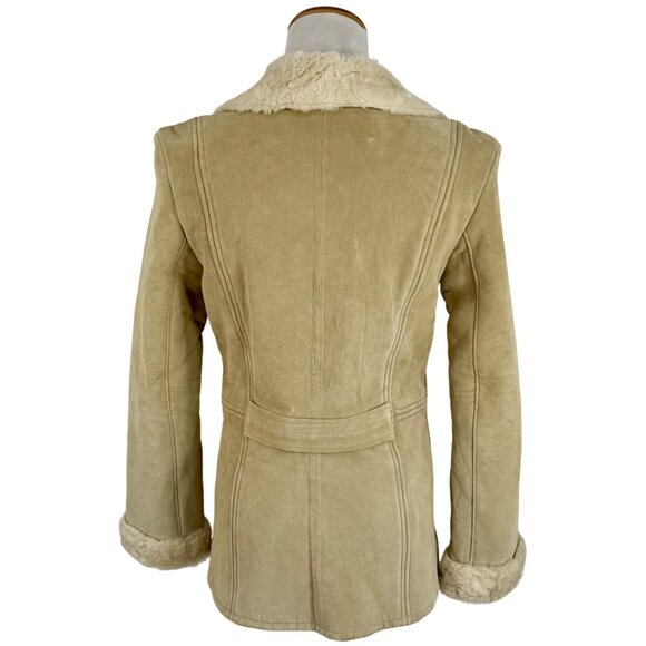 Vintage Y2K Tan Suede Leather Fur Lined Penny Lane Kenneth Cole Boho Hippie Coat - Picture 8 of 16
